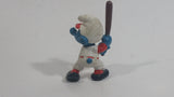 Vintage 1980 Peyo Smurf Character Baseball Player Holding Bat PVC Toy Figure