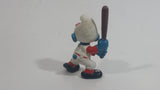 Vintage 1980 Peyo Smurf Character Baseball Player Holding Bat PVC Toy Figure