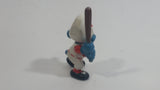 Vintage 1980 Peyo Smurf Character Baseball Player Holding Bat PVC Toy Figure