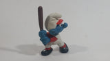 Vintage 1980 Peyo Smurf Character Baseball Player Holding Bat PVC Toy Figure