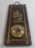 Vintage Fisher Tall Ship Boat Nautical Themed Rustic Wood Plank Barometer with Chain Hanger Weather Collectible Made in France