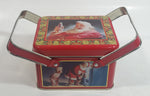 1993 Coca Cola Coke Soda Pop Christmas Santa Themed Picnic Basket Tin Metal Container with Handles