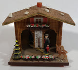Vintage Western Germany Christmas Themed Black Forest Bavarian House Homestead Shaped Wooden and Plastic Thermometer with Man and Woman 5" Tall