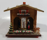 Vintage Western Germany Christmas Themed Black Forest Bavarian House Homestead Shaped Wooden and Plastic Thermometer with Man and Woman 5" Tall