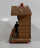 Vintage Western Germany Christmas Themed Black Forest Bavarian House Homestead Shaped Wooden and Plastic Thermometer with Man and Woman 5" Tall