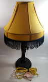Vintage Style "A Christmas Story" Movie Film Las Vegas Burlesque Styled 20" Tall Leg Lamp with Fish Net Stocking and Yellow Shade with Black Frill