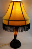 Vintage Style "A Christmas Story" Movie Film Las Vegas Burlesque Styled 20" Tall Leg Lamp with Fish Net Stocking and Yellow Shade with Black Frill