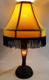 Vintage Style "A Christmas Story" Movie Film Las Vegas Burlesque Styled 20" Tall Leg Lamp with Fish Net Stocking and Yellow Shade with Black Frill