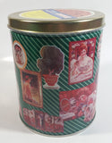 1995 Coca-Cola Coke Soda Pop Drink Beverage "World of Coke" Coke Girls with Flowers Green Round Tin Metal Canister Collectible with Carriage Trade Mini Twist Pretzel Sticker Still On The Lid