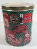 1995 Coca-Cola Coke Soda Pop Drink Beverage "World of Coke" Coke Girls with Flowers Green Round Tin Metal Canister Collectible with Carriage Trade Mini Twist Pretzel Sticker Still On The Lid