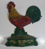 Antique Metalware Colorfully Beautifully Painted 13 1/2" Tall Cast Iron Chicken Rooster Door Stop
