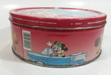Walt Disney Classic Car and Mickey Mouse Cartoon Characters Themed Fancy Fun Cookies Red Round Tin Metal Container