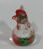 Murano Italy Chicken Rooster Hen Red Green Clear Art Glass Paperweight Ornament