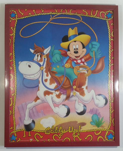 Disney Mickey Mouse Riding Horse "Giddy Up" 17" x 21" Red Framed Art Print