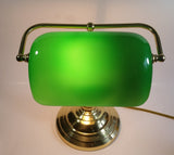 Vintage Style Curved Green Glass on Brass Bankers Desk Lamp 15" Tall