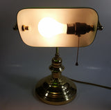 Vintage Style Curved Green Glass on Brass Bankers Desk Lamp 15" Tall