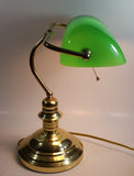 Vintage Style Curved Green Glass on Brass Bankers Desk Lamp 15" Tall