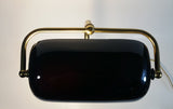Vintage Curved Black Glass on Brass Black Marble Base and Pillar Bankers Desk Lamp 15" Tall