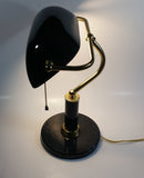 Vintage Curved Black Glass on Brass Black Marble Base and Pillar Bankers Desk Lamp 15" Tall