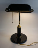 Vintage Curved Black Glass on Brass Black Marble Base and Pillar Bankers Desk Lamp 15" Tall