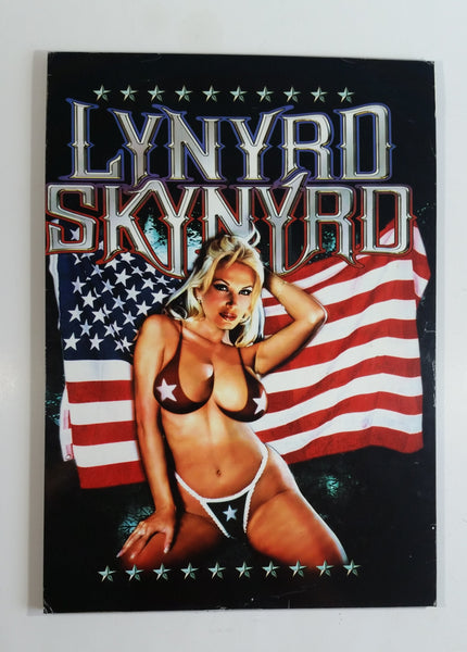 Lynyrd Skynyrd Rock Band Babe in Bikini in Front of American Flag 11 1/2" x 16" Wood Wall Plaque Music Collectible