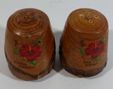 Hawaii "Aloha" Red Flower Themed Wood Salt and Pepper Shaker Set Souvenir Travel Collectible