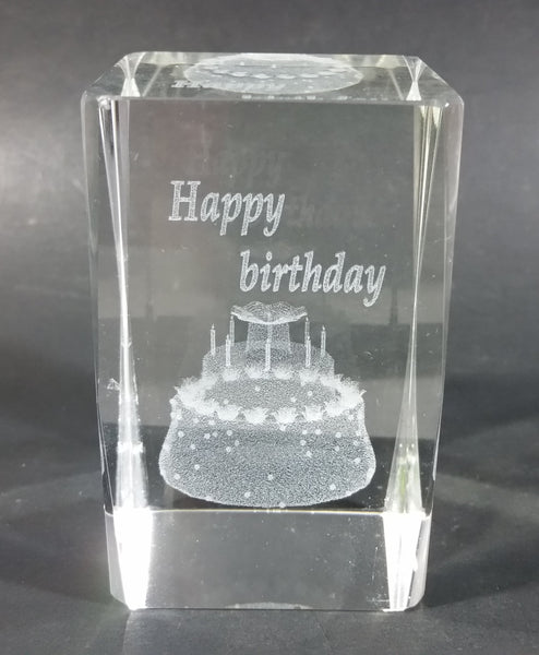 Happy Birthday Cake Themed Clear 3" Tall Lucite Clear Resin Paperweight