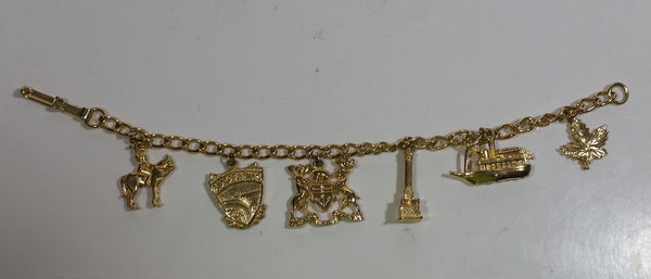 Niagara Falls Canada RCMP Maple Leaf Boat Charm Gold Tone 6" Long Bracelet Travel Souvenir