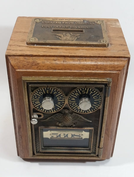 Vintage Olde Time Reproductions Created From Original Post Office Lock Boxes Combination Code Safe Wooden Cased Coin Bank Numbered 5608