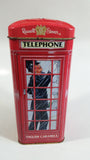 Russel Stover English Caramels 7" Tall Red British London England Phone Booth Shaped Tin Metal Coin Bank Canister