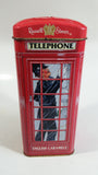 Russel Stover English Caramels 7" Tall Red British London England Phone Booth Shaped Tin Metal Coin Bank Canister