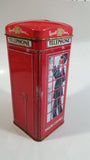 Russel Stover English Caramels 7" Tall Red British London England Phone Booth Shaped Tin Metal Coin Bank Canister