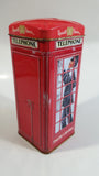 Russel Stover English Caramels 7" Tall Red British London England Phone Booth Shaped Tin Metal Coin Bank Canister