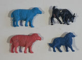 Vintage Blue Sheep, Pink Sheep, Black Goat and Dark Blue Border Collie Dog Hard Plastic Toy Farm Animal Figures