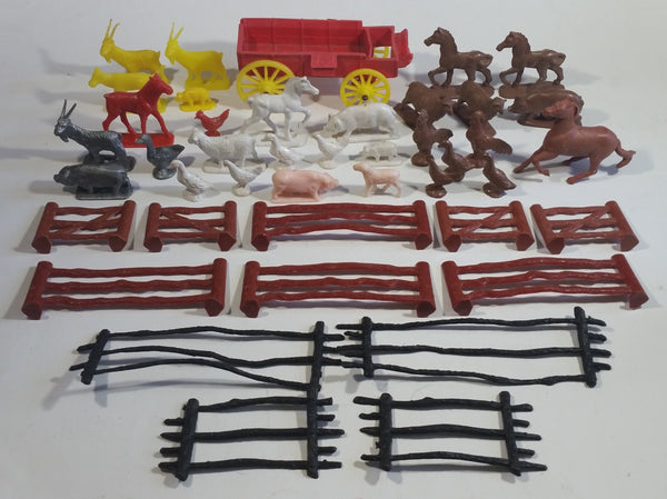 Vintage 1950s 1960s Auburn Rubber Products Farm Animals, Wagon, and Fence Pieces Rubber Toy Figures and Accessories Lot Made in U.S.A.