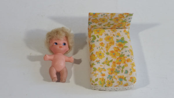 Vintage Doll Bed and Baby Plastic Toy Doll