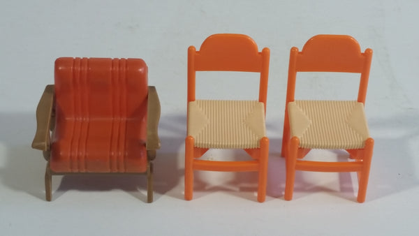 Vintage 1970s Arco Miss Merry's Plastic Doll Toys Dining Room and Patio Orange 3 Piece 2 Dining Chairs and 1 Patio Chair - Made in Hong Kong