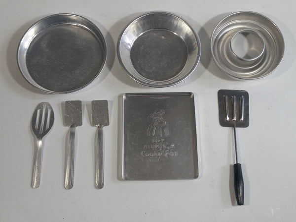 Vintage Children's "Cooky Pan" Aluminum Baking Sheet with Accessories and Other Metal Trays