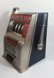 Vintage Nevada Las Vegas "Entertainment Capital of the World" 11" Tall Metal Coin Bank 4 Wheel