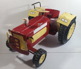 Swaraj 855 Red and White Handmade Plaster Coated Wood and Metal Tractor 16 1/2" Long Model Toy with Articulated Steering
