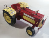 Swaraj 855 Red and White Handmade Plaster Coated Wood and Metal Tractor 16 1/2" Long Model Toy with Articulated Steering