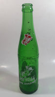 Vintage 1960s Mountain Dew Filled By Herb and Ruby "Hillbilly Style" Green Glass Soda Pop Beverage Bottle "It'll tickle your innards!"