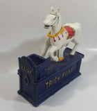 Vintage Trick Pony Horse Blue and White Cast Iron Mechanical Coin Bank
