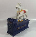 Vintage Trick Pony Horse Blue and White Cast Iron Mechanical Coin Bank