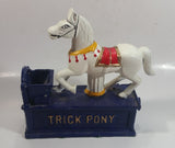 Vintage Trick Pony Horse Blue and White Cast Iron Mechanical Coin Bank