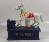 Vintage Trick Pony Horse Blue and White Cast Iron Mechanical Coin Bank