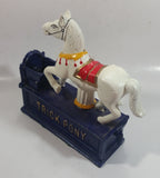 Vintage Trick Pony Horse Blue and White Cast Iron Mechanical Coin Bank