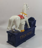 Vintage Trick Pony Horse Blue and White Cast Iron Mechanical Coin Bank