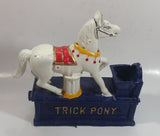 Vintage Trick Pony Horse Blue and White Cast Iron Mechanical Coin Bank