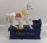 Vintage Trick Pony Horse Blue and White Cast Iron Mechanical Coin Bank